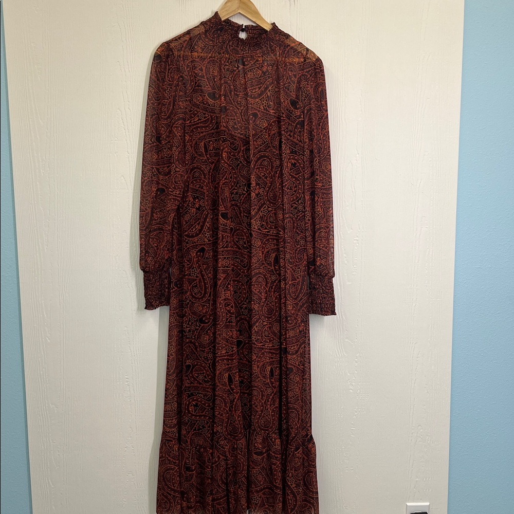 Farm Rio - Anthropologie Printed Paisley Mock Neck Long Sleeve Midi Dress SZ XL - Picture 6 of 12